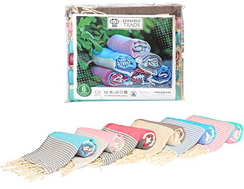 Turkish Beach Towel Peshtemal Blanket - %100 Cotton Pestemal Towel for Bath, Gym, Pool, Spa and Sauna, Set of 6 by Ali
