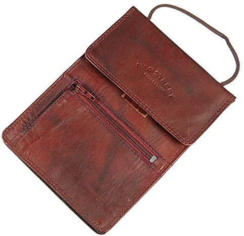 GoBago großer Brustbeutel Leder Brusttasche Reisepass Umhängebeutel für Reiseunterlagen (Braun)