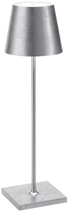 Zafferano, Poldina Pro Lampe mit Silberfarbenes Blatt, Kabellose, Wiederaufladbare Tischlampe mit Touch Control, Für den Innenbereich Geeignet, Dimmer, 2200-3000 K, Höhe 38 cm