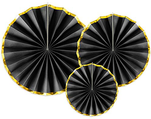 Dekorative Rosetten, 3 Stück, Schwarz mit Gold, 23-40 cm, Papierrosetten RPK19-010