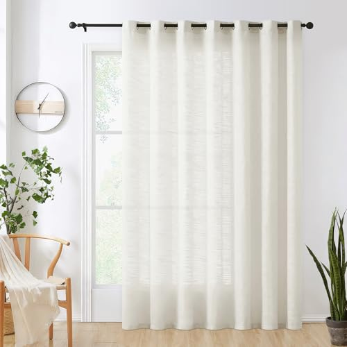 FMFUNCTEX Natural Sliding Door Curtain 84 Sheer Linen Curtains for Living Room Divider 100 Width Extra Wide Bedroom Drapes Linen Patio Door Panel Semi Sheer Window Panels Beige Grommet Top 1 Panel