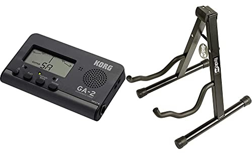 Korg GA2 Stimmgerät & RockJam Universeller tragbarer A-formiger Gitarrenständer für Akustikgitarre, E-Gitarre und Bass
