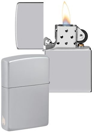 Zippo Sturmfeuerzeug - High Polish Chrome mit seitlicher Flammengravur - Nachfüllbar - Wiederverwendbar - Windfestes Design - Geschenkbox - Made in USA - Amazon Exclusive