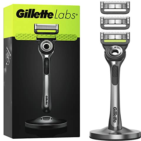 Gillette LABS Rasoio Barba Manuale, con 3 Lamette Gillette LABS di Ricambio da 5 lame, Rasatura Profonda Uomo, Lame di Precisione, Rasoio Uomo Gilette Nero e Lamette Da Barba, Idea Regalo per Lui