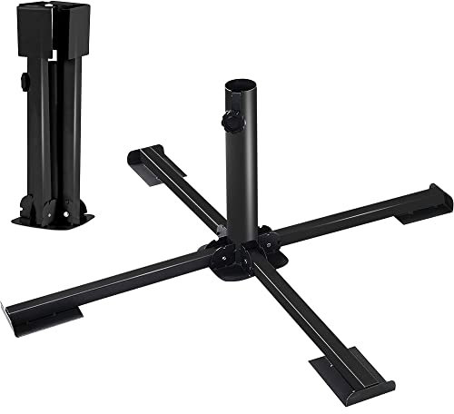 Crystals Large Metal Foldable Cross Parasol Base Stand Patio Garden Umbrella Base, Black (Foldable)