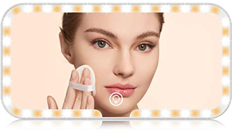 tekstap Vanity Mirror with 3 Color Temperatures LED Lights, Rechargeable Sun Visor Touch Control Dimmable Car Mirror