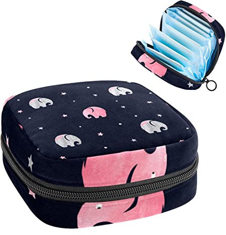 Pink Grey Elefanten Lovely Navy,Period Pouch Portable,Tampon Aufbewahrungstasche,Tampon Halter für Geldbörse,Feminine Product Organizer, Mehrfarbig, 4.7x6.6x6.6 in/12x17x17 cm