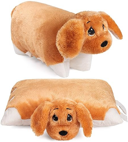 BRUBAKER Almohada Perro 2 en 1 - Peluche y Almohada de Peluche - 40 x 30 cm - Infantil Plegable con Velcro - Cojín Mascota Marrón