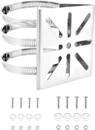 QWORK® Universal Vertical Pole Mount with 3 Pipe Clamps Dia 4 for Most Security Cameras - No Drill - Stainless Steel - Silver