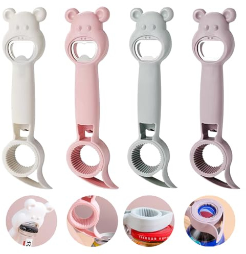 Zayookey 4 Pezzi Apriscatole 4 in 1 Simpatico Orso Multi Apribottiglie Birra Manuale Apribottiglie Divertenti Cavatappi Birra Acciaio Inossidabile per Bicchieri Di Gelatina Birra