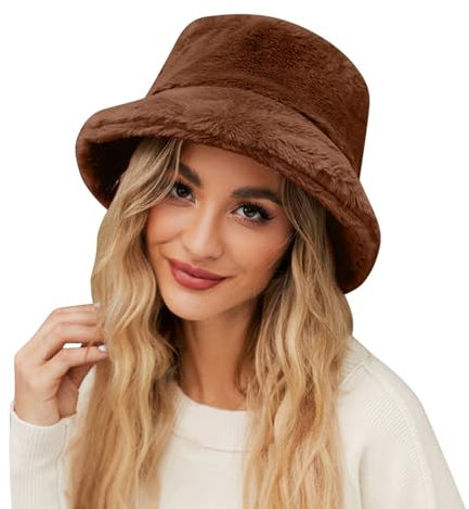Pursuit-W Winterhut Damen Fischerhut Winter Plüsch Strickmütze Mädchen Wintermütze Warm Eimerhut Winddicht Damenhut Strick Wollmütze Weich Einfarbig Freizeithut Damenmütze Outdoor (Coffee, One Size)