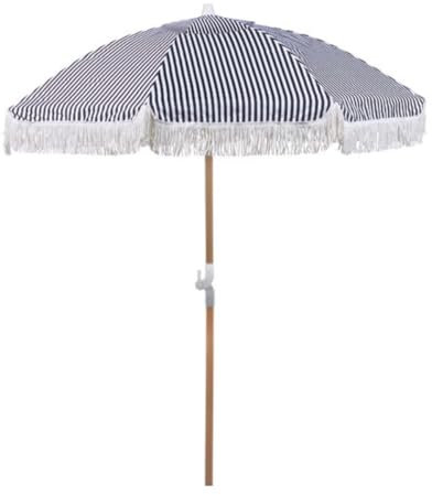 newgarden - Ombrellone arancione in tessuto e frange per esterni, spiaggia, giardino Ø 220 cm pieghevole. Struttura in acciaio inox regolabile in altezza per terrazza e balcone, arancione (Blu navy)