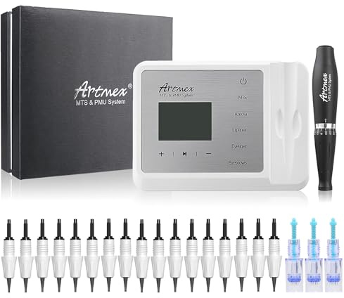 Permanent Make-up Maschine Tatoo Machine Artmex V9 mit 20 Ersatz-Nadelkassetten, Professionelles Microblading-Stift-Set für Augenbrauen, Lidstrich, Lippen, Areola-Tattoo und Hautpflegebehandlung