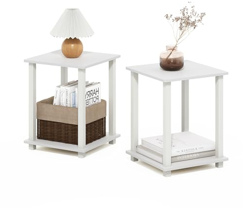 Furinno SIMPLISTIC Side Table Set of 2, 2-Tier End Table, Nightstand, Night Stand, Bedside Table, Easy Assembly, for Living Room, Bedroom, White