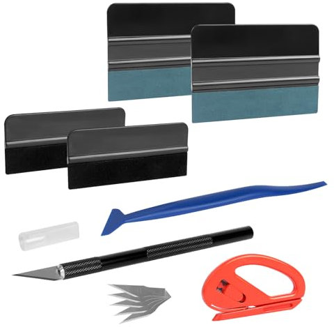 AiQInu Kit di 7 Pcs Attrezzi di Installazione di pellicole per vetri per Auto, Kit Applicazione Adesivi Auto con Taglierino Professionale e Spatole per Pellicola, per Installazione Pellicole Auto
