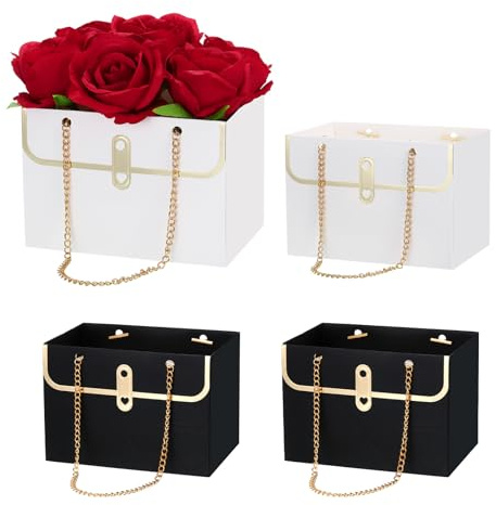 PATIKIL Papiertasche für Blumengeschenke, 4er Pack Floristenstrauß-Taschen mit Griff, rechteckige Geschenktaschen für Hochzeit, Muttertag, Weihnachten