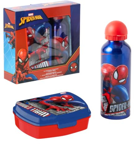 Marvel Spider-Man Bouteille et Boîte à Déjeuner, Gourde D'eau pour Garçon, Bouteille de Voyage en Aluminium, Capacité 500 ml