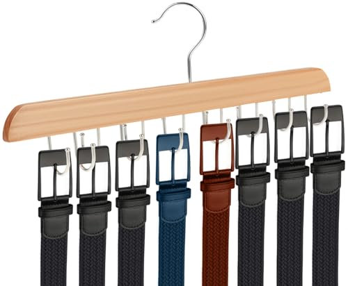 WLLHYF 1 Stück Gürtelaufhänger Stabiler Krawattenhalter mit 14 Haken 360° Drehbarer Platzsparender Organizer für Tanktops, Schals, BHS, Taschen (Holzfarbe)