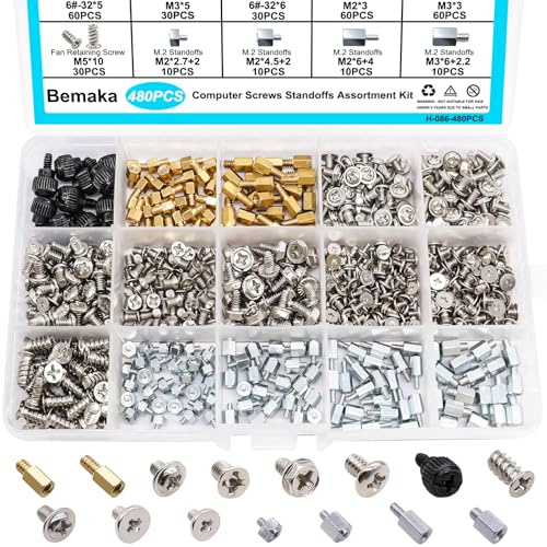 Bemaka 480PCS M.2 Screws Motherboard Standoffs Kit, NVMe Screws M.2 SSD Mounting Screws for Motherboard, SSD, HDD Hard Drive, PC Fan, PC Case