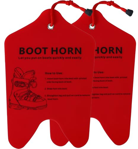 Wazitin 2 Pack Ski Boot Horn 13 inch Shoe Horn for Ski and Snowboard Boots Cuttable Shoe Horn for Ski Boots, Helps Insert Boot Liners (Red, 2 Pcs)