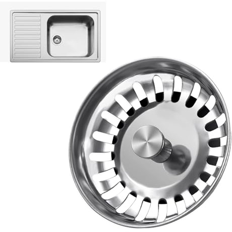 Stainless Steel Kitchen Sink Plug Strainer - Kitchen Sink Strainer, Sink Plug Replacement for Food and Hole Hair Catcher Sink Food Catcher, Sink Plugs Universal for Uk Sink Hole Diameter 78mm