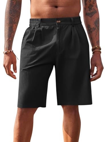 Runcati Men's Bermuda Shorts Cotton Lightweight Summer Trousers Men's Chino Golf Leisure Trousers with Elastic Band