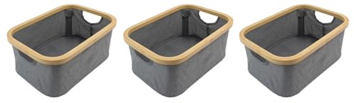 JVL Bambanio Foldable Bamboo Storage Basket, 26L, Set of 3 - Grey