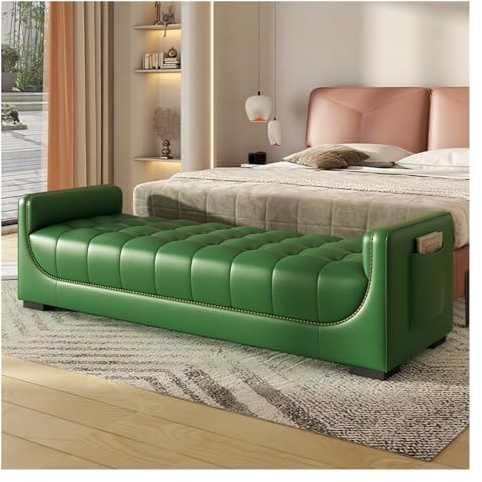 Furniture Sitzbank Schlafzimmer-Ottobank aus Leder, gepolsterte Bettbank, moderne Schuhbank for den Eingangsbereich mit Armlehnen und Aufbewahrungstaschen, Wohnzimmerbank, Esszimmerbank Sitzhocker Sch