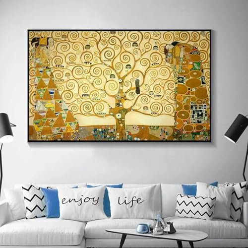 TONGYINLI Gustav Klimt Albero della vita Poster su tela, stampe astratte, quadri da parete famosi dipinti per soggiorno, decorazioni per la casa 60x120cm senza cornice