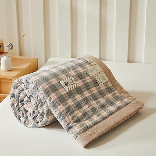 DOTBUY-SHOP Bettüberwurf Steppdecke, Baumwolle Karo Tagesdecke Leichte Tagesdecken mit Präge Wohndecke aus Gesteppt Bettdecke Bettbezug für Einzelbett Doppelbett (Rosa Grau,150x200cm)