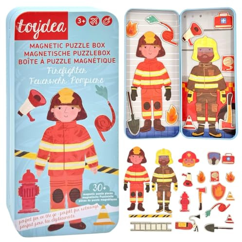 Toydea Magnetspiel Puzzle Box Feuerwehrmann, Spiel für Kinder ab 3 Jahre | Feuerwehr Spielzeug für Jungen & Mädchen, fördert Motorik & Fantasie, ideales Reisespiel & Geschenk