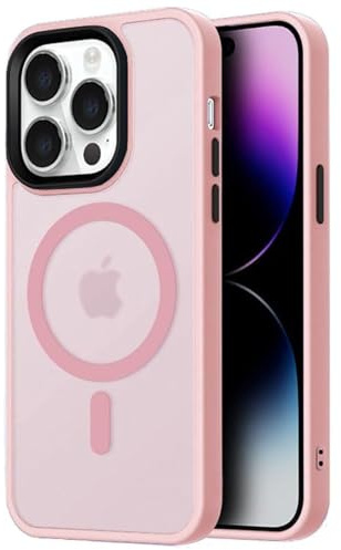 Mixroom - Cover Custodia Bumper Opaco per iPhone 15 Pro Max Compatibile con MagSafe Accessori Cerchio Magnetico Integrato Retro Semitrasparente Bordo Morbido in TPU Silicone Rosa