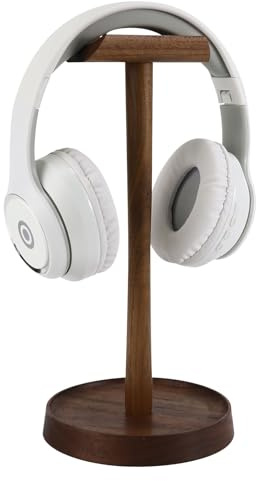 Walnut Wood Headphone Stand, Detachable Headset Holder Desktop with Sturdy Storage Base, Universal Natural Wooden Stylish Gaming & Office Holder for All Earphone Accessories