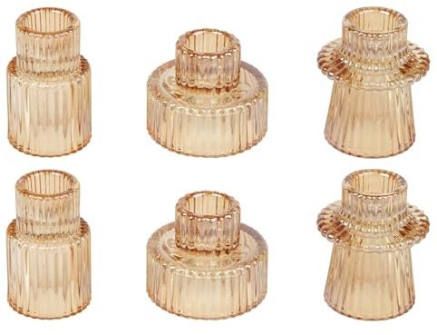 Cnwinu Set med 6 ljushållare i glas, 2-i-1 värmeljushållare transparent, ljushållare för stavljus, liten ljusstake, stavljus för bordsdekoration, bröllop, matbord, fest, jul, advent