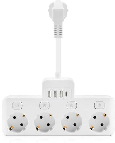 Qingning Steckdosenleiste mit USB, 4 Fach Mehrfachsteckdose mit Einzelschalte, Mehrfachsteckdose mit 3 USB-A & USB-C (5V 3.4A), EU-Stecker, für Wohnzimmer Schlafzimmer Büro