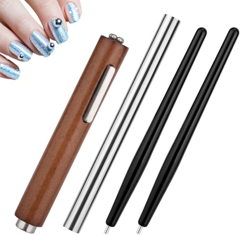 lasuroa 4 St Cat Eye Nail Magnet Tool Set, 3-i-1 Mångsidig Professionell Cat Eye Gel Nagellack Stål Kulmagnet Penna Trä Art Design Kit för Hemma DIY Salon Studio