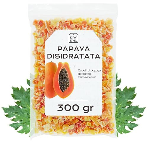Papaya Deshidratada con Azucar 300 gr - Papaya seca en Dados - Fruta Deshidratada - Ideal para Reposteria y Snacks - Sin Conservantes, Sin Gluten (300 gr, Papaya)