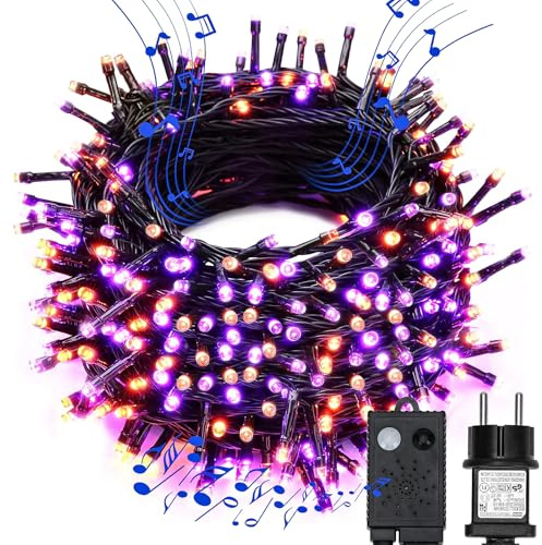MAGGIFT Halloween Lichterkette, 35M 300 LED Halloween Deko Outdoor/Indoor Lila Orange mit Horror Sound/Stecker/7 Modi, Wasserdichte Lichterketten für Außen Innen Garten Party Decor