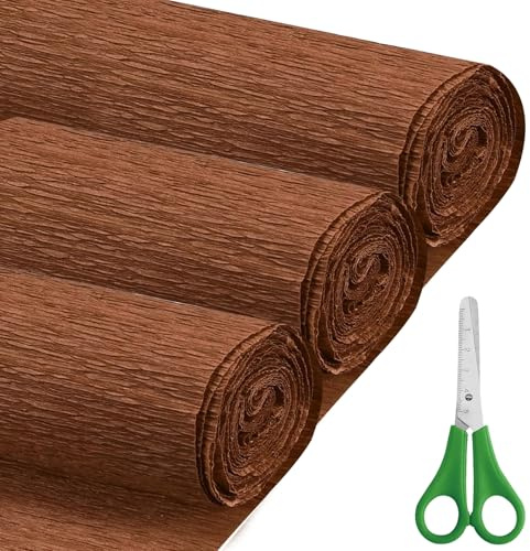 Krepppapier Braun 43x250 cm Crepepapier, 3 Rollen Krepppapier Rollen für DIY Blumen Kunsthandwerk, Geburtstagsfeier, Hochzeit, Festival Ornament (Braun)