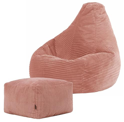 Icon Dalton Cord Sitzsack Kinder und Hocker mit Füllung, Rosa | In Deutschland Hergestellt, Sitzsack Sessel, Weicher Cordstoff, Kinder Sessel für Kinderzimmer und Schlafzimmer