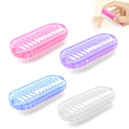 4 Pcs Double Sided Nails Brush Nail Cleaning Brushes Handle Plastic Nail Brush Soft Firm Easy to Hold Portable Multicolored Brushes for Fingernails Hands Feet Home Salon Use Men Women Valentine Gifts