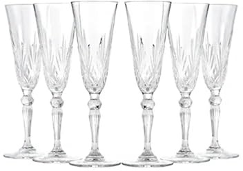 RCR Melodia 6-Piece Champagne Flute Set 160 ml – Italian Luxion® Crystal Clear Flutes for Sparkling Wine & Toasts