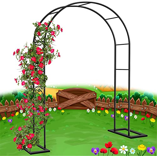 Arco de jardín de metal, 120 x 220 cm, 180 x 220 cm, 240 x 220 cm, color negro, para plantas trepadoras, decoración de boda, pera, árbol de rosas con base