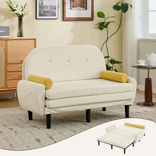 TUPOSTAR Modernes Schlafsofa Aus Cord, 3-In-1-Schlafsofa Mit Ausziehfunktion, Mit Verstellbarer RüCkenlehne, Klappbares Kleines Sofa, FüR Wohnzimmer Und Schlafzimmer,02