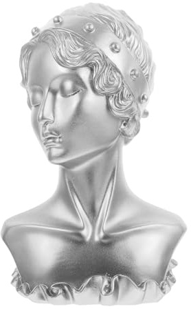 DOITOOL Présentoir à Bijoux Figurine en Résine Argentée Organisateur de Rangement pour Colliers et Boucles D’Oreilles Buste Décoratif Compact pour Bureau Porte-Collier et Porte-Bijoux