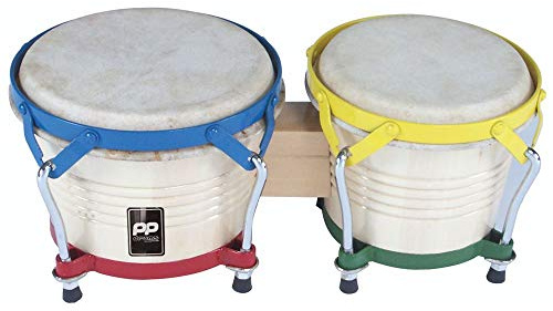 Performance Percussion PP5003 - Bongo de madera con parche natural, tamaño 8/20.5 cm y 7/18 cm, color blanco