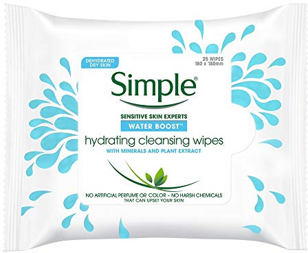 Simple Water Boost Cleansing Wipes Hydrating 25 Wipes, Pack of 6