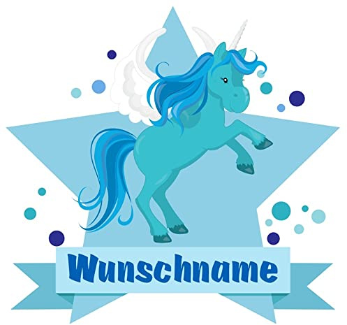 Samunshi® Blaues Einhorn Aufkleber mit Namen Autoaufkleber Namensaufkleber Kinder - 10x8,8cm mehrfarbig