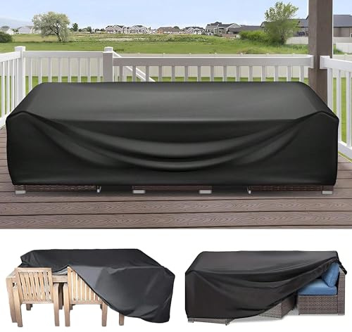 HNKDKJ Fundas Muebles Exterior Funda Mesa Jardin Rectangular 370x220x45cm/Largo x Ancho x Alto Impermeable Tela Oxford 420D Anti Viento Anti UV Cubierta Protectora Mesa Exterior, Negro