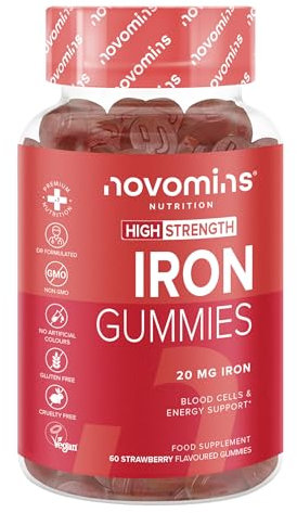 Iron Gummies with Vitamin C - 1-Month Supply - 20mg High Strength Alternative to Iron Tablets & Drops - Supplements for Women & Men - Immune System & Energy Booster - Novomins